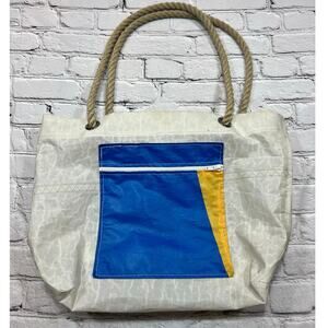 SEA BAGS Open Tote Rope Handle Zipper Pockets Nautical Sailing blue yellow STAIN